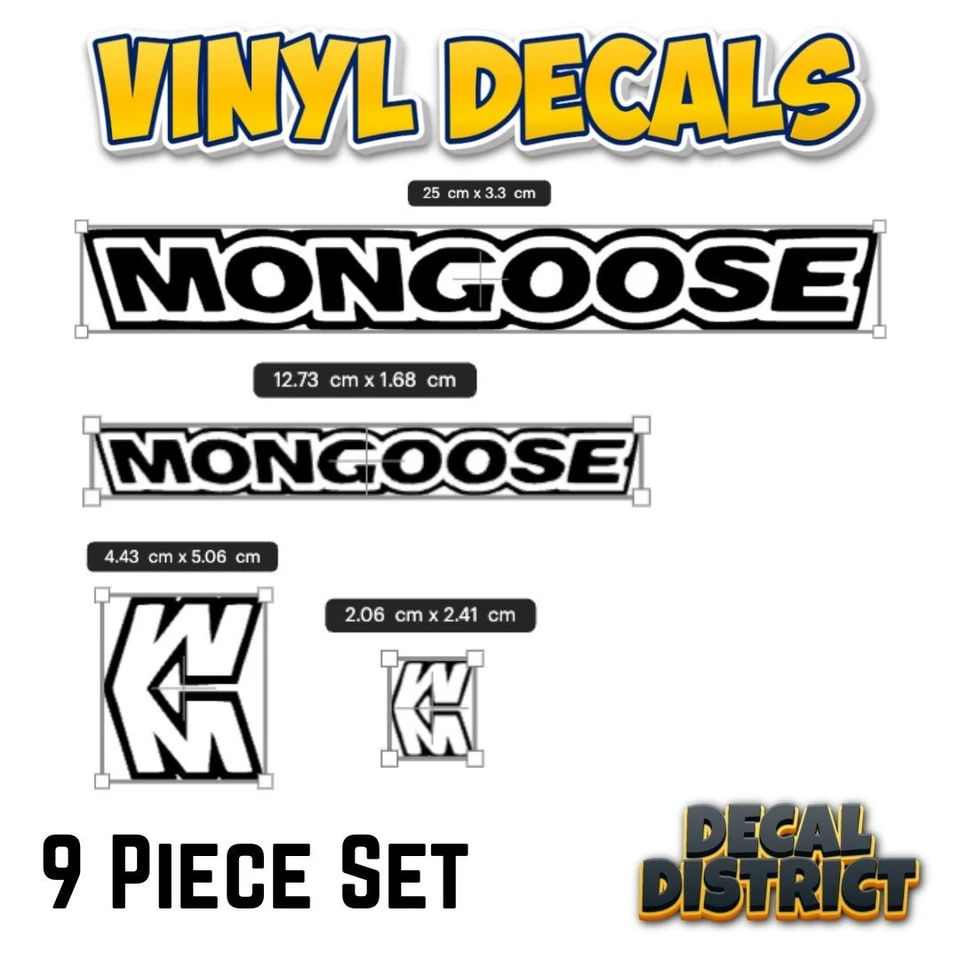 9 Pc - Mongoose Vinyl Bike Frame Decals - Waterproof Vinyl - 25cm - image 2 of 4