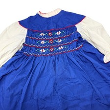 Vintage Girls Embroidered Dress Blue White Long Sleeve Handmade Size 2T - BH