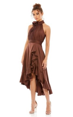 Mac Duggal 49488 Ruched Bodice High Low Dress Chocolate Size 2