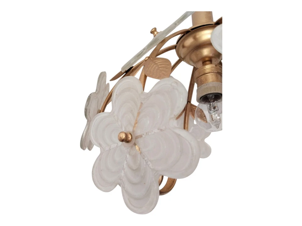 1980s Vintage Chandelier Daisies White Glass Floral Glass Romantic - Image 4 of 4