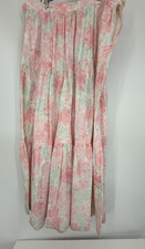 Vintage Pink Floral Maxi Skirt Prairie Cottagecore Boho Romantic XL 45" Long