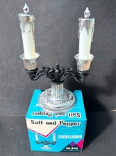 Unused Boxed Kitsch Mid Century Dragon Candelabra Salt & Pepper Cruet Shakers