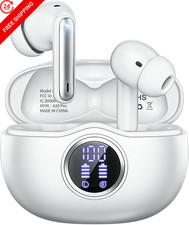 Fhumsh Wireless Earbuds, Bluetooth 6.0 Headphones HiFi Stereo 50H White