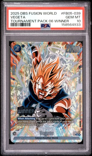 2025 DRAGON BALL SUPER CARD FUSION WORLD TOURNAMENT PACK 06 WINNER VEGETA PSA 10
