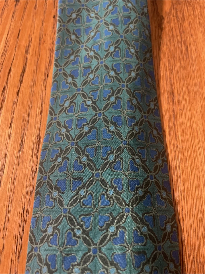 Corbata de seda floral geométrica azul azulado Missoni vintage años 80 usada en excelente estado hecha en España Foto 3 de 4