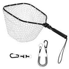  Fly Fishing Landing Net, Soft Rubber Mesh Bass Trout Net with Collapsible 