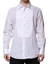 Dolce & Gabbana White Bib Cotton Poplin GOLD Formal Men's Shirt Authentic