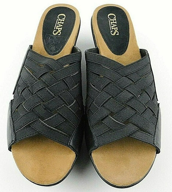 black elastic wedge sandals