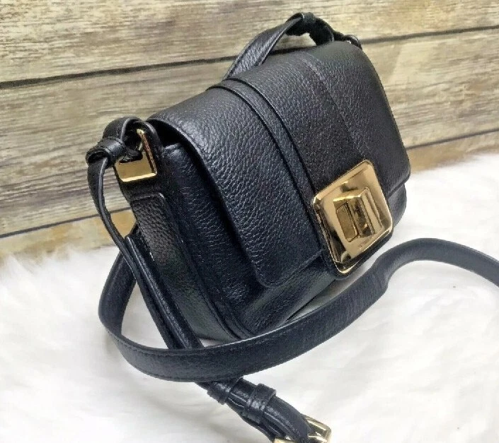 Bolso Bandolera Michael Kors Lila Negro Guijarro Cuero Genuino Dorado Hardwar Foto 4 de 4