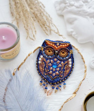 DIY Jewelry Making Beading kit Owl Brooch Bead Embroidery Pin Needlepoint