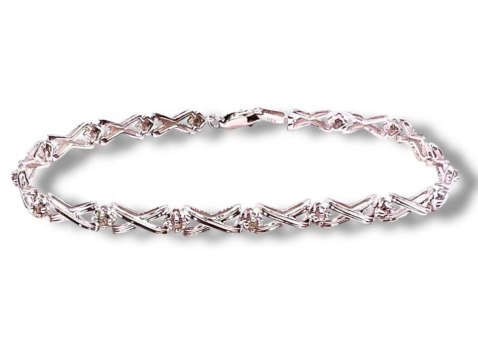 Brazalete Tenis Mujer XOXO Diamante Natural Oro Blanco 10k 7" LA2035 Foto 3 de 4