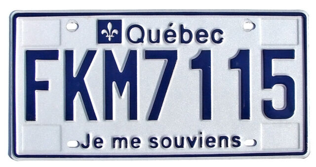 Quebec Canada License Plate JE ME SOUVIENS (RANDOM PLATE #) Quebec Canada License Plate JE ME SOUVIENS (RANDOM PLATE #)