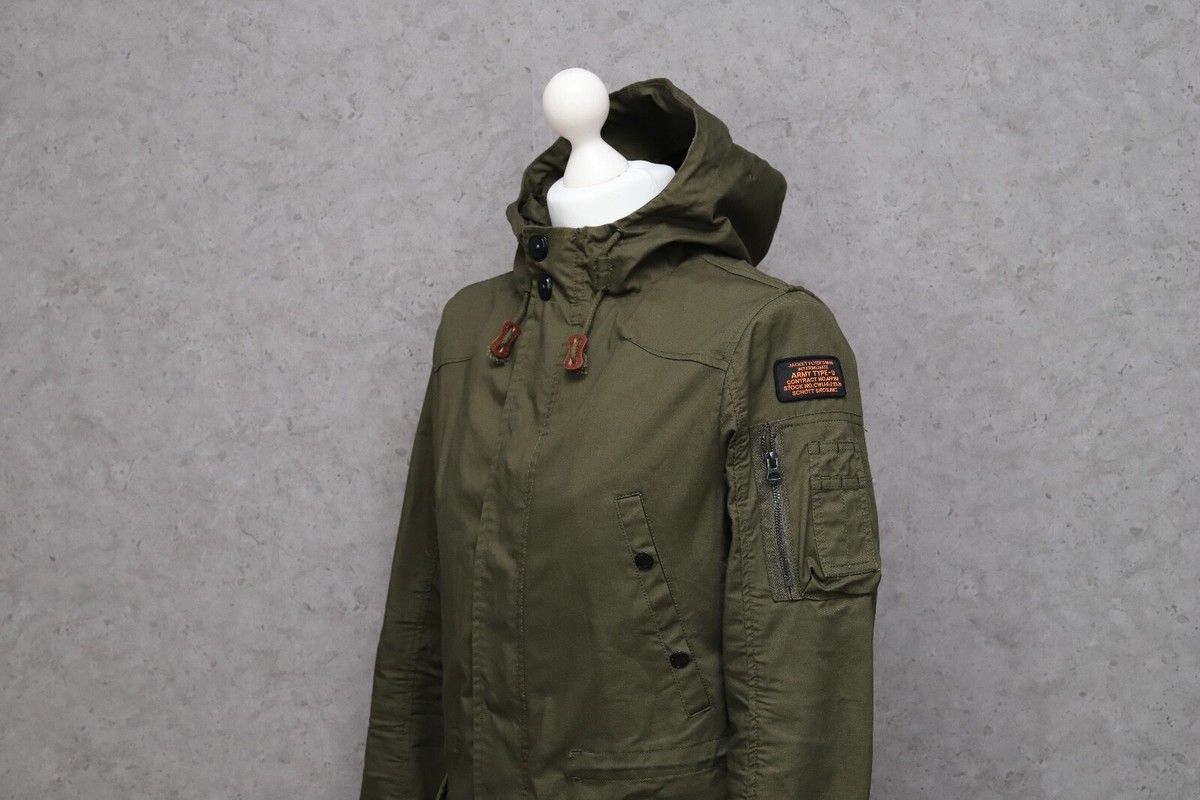 SCHOTT Men's Cotton Green Khaki Army Type-U Flyers Parka Zip SCHOTT Men's Cotton Green Khaki Army Type-U Flyers Parka Zip