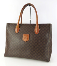 Auth CELINE Brown Macadam PVC Canvas and Leat...