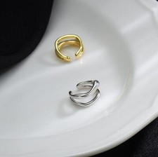 A Pair 925 Sterling Silver Gold Plated Double Lines Ear Cuff Earrings Women TH6
