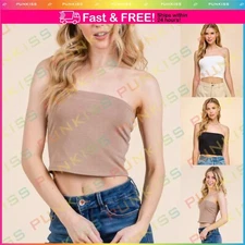 Womens Basics Solid Double Layered Tube Stretchy Strapless Casual Crop Top