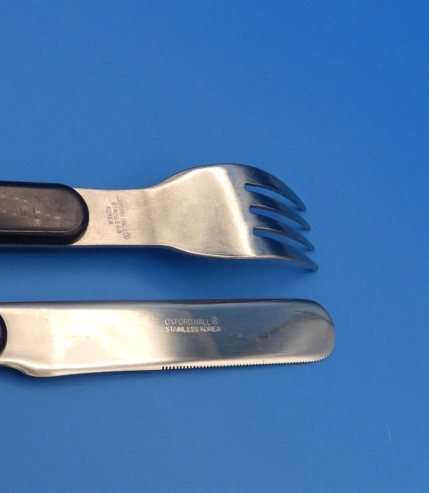 Cubiertos Oxford Hall de plástico con mango azul MCM acero inoxidable 5+ ajustes de lugar Corea Foto 4 de 4