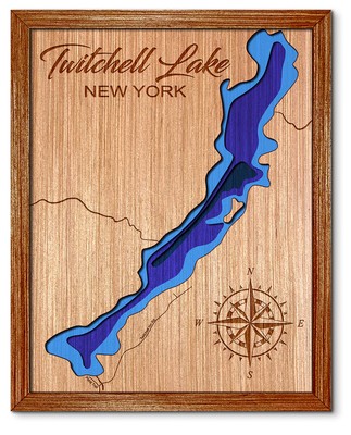 Twitchell Lake New York 3D laser cut wood lake map. lake house decor
