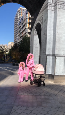 Women And Children Kids Pink White Ski Jumpsuit Overall