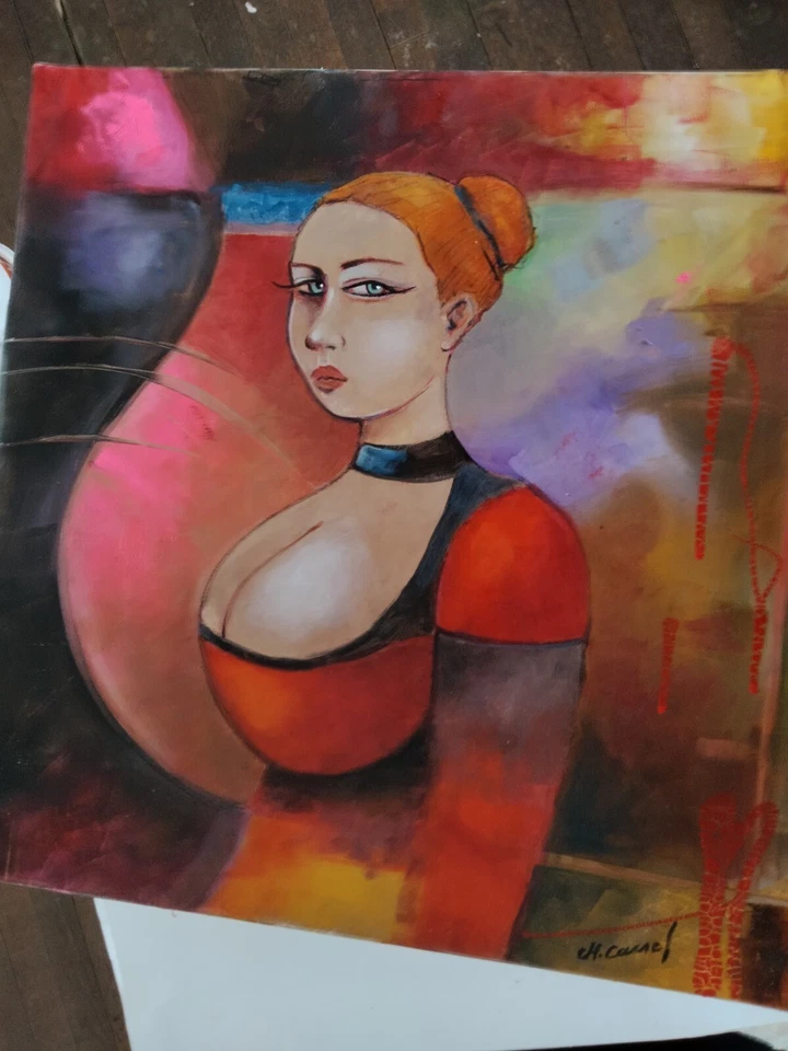 CHRISTOPHE CASSEL COTE ARTPRICE- AKOUN NUDE ORIGINAL HUILE TOILE curiosa nu sexy - Photo 4/4