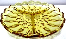 Vintage Anchor Hocking Glass Three Part Divided Relish Tray Fairfield Amber