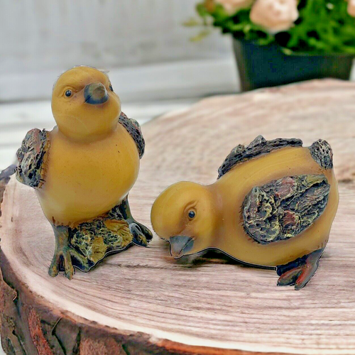 Baby Chicks Figurines Antique Finish Farm Animals Faux Wood Primitive - Picture 1 of 11