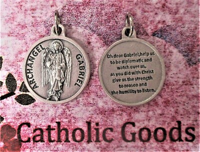 Saint St. Gabriel the Archangel  - Silver-Tone Round - Medal with Prayer.