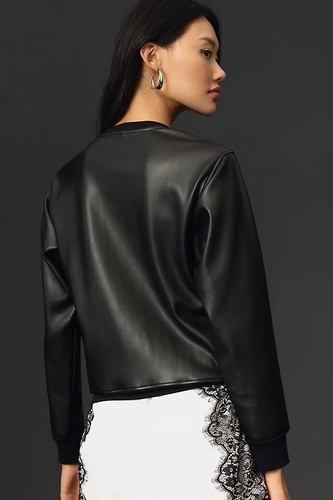 New Anthropologie LA MADE Size S FAUX LEATHER PULLOVER Sweatshirt Top Shirt - Picture 2 of 8