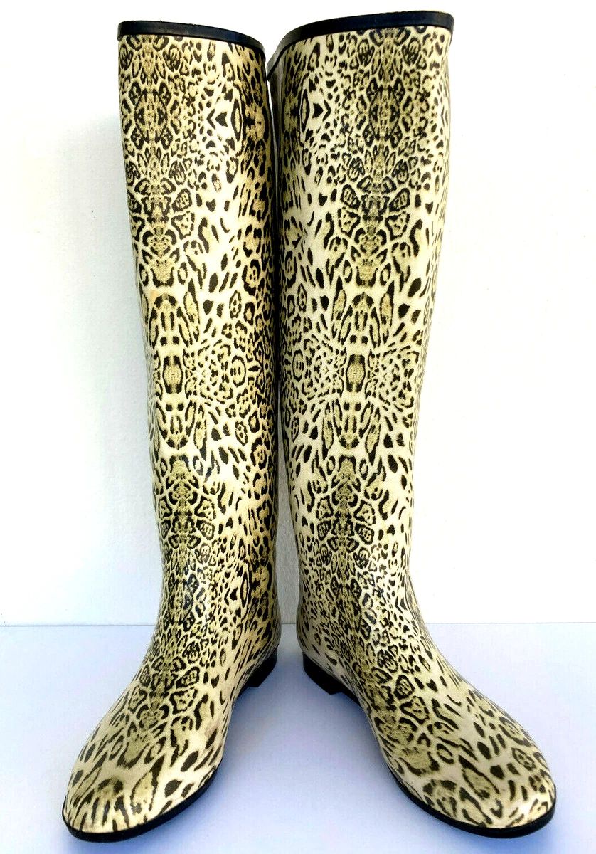 Henry Ferrera Brown Leopard Colorado Knee High Rain Boots Size 7 M
