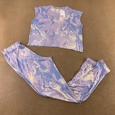 H M Girls Size 16 Purple Marble Print Jersey 2 Piece Boxy Top  Jogger Set NWT