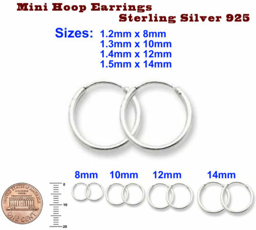 3 Pairs Set Super Small Mini Hoop Earrings Sterling Silver 925 USA Seller 14mm - Picture 4 of 4