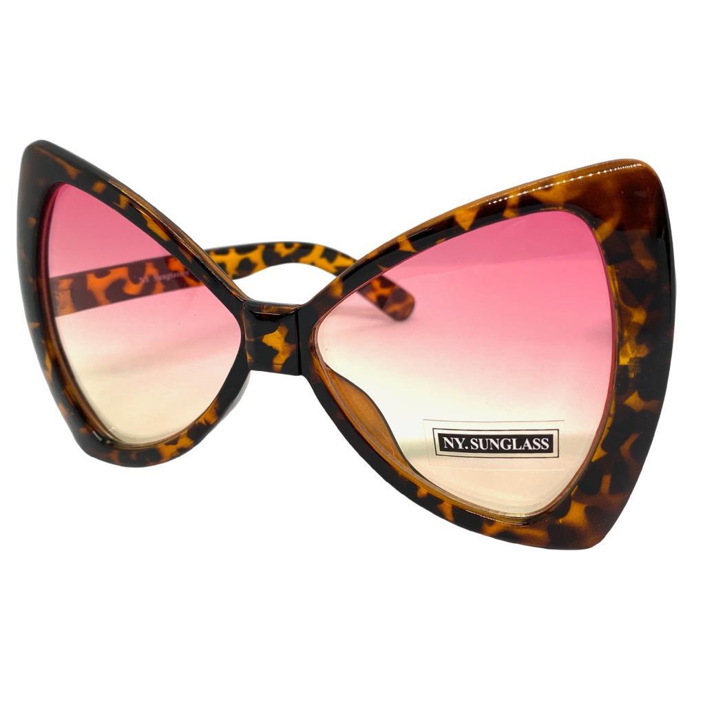 OVERSIZED EXAGGERATED RETRO SUN GLASSES Huge Bow Shape Tortoise Frame Pink  Lens