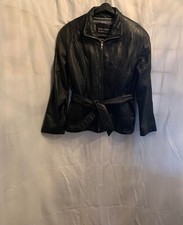 Euc Wilsons Women's Black Leather Zip Front Belted Thinsulate Jacket