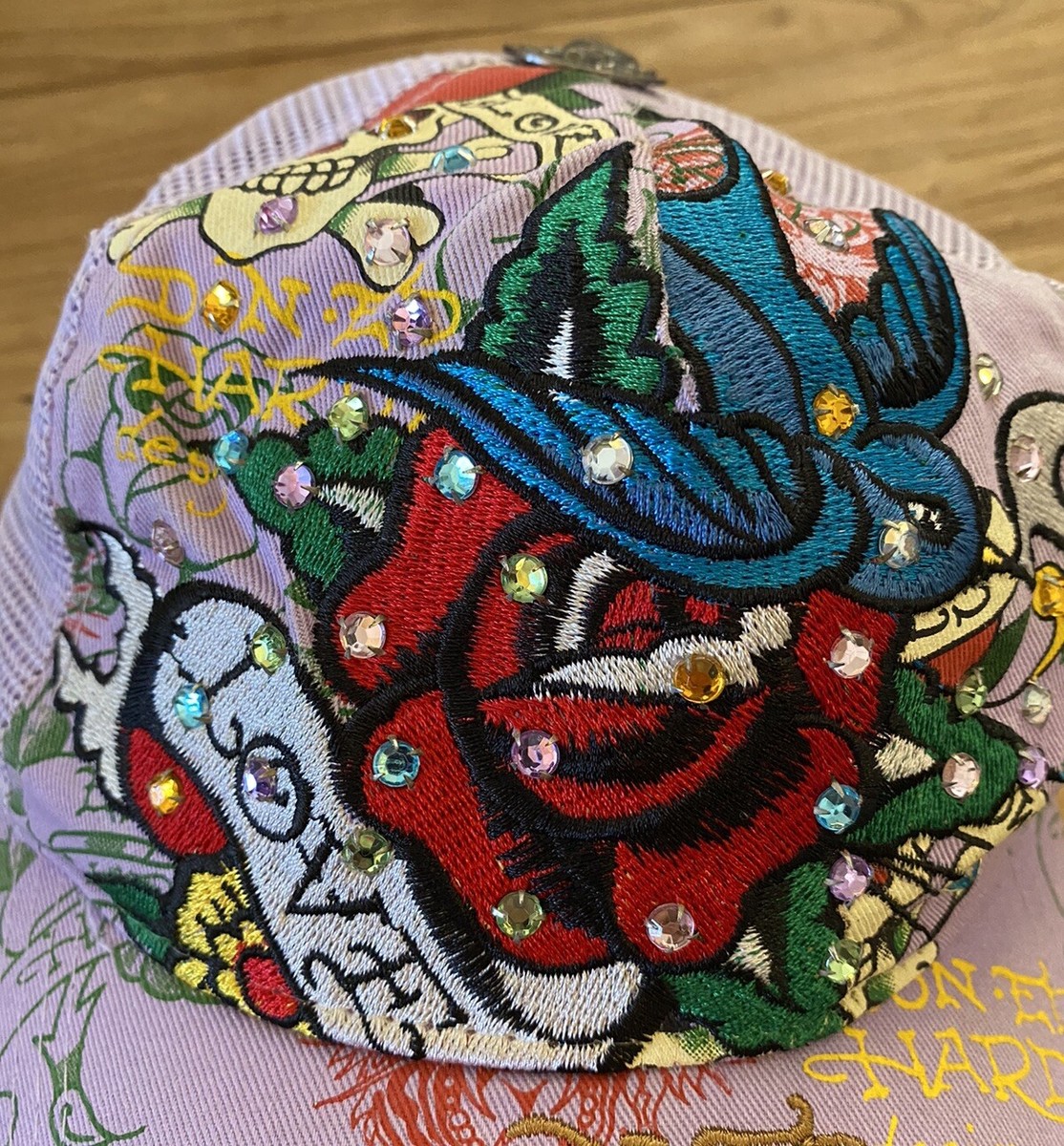 VTG Ed Hardy Christian Audigier Rhinestone Trucker Hat Love Kills