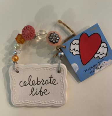 Sandra Magsamen For Silvestri Ceramic Hanging Plaque W Beads NWT Celebrate Life