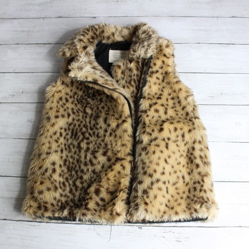 Zara Girl's Sleeveless Faux Fur Jacket Vest XS 110 4 5 Brown Tan Animal Print - Picture 6 of 6