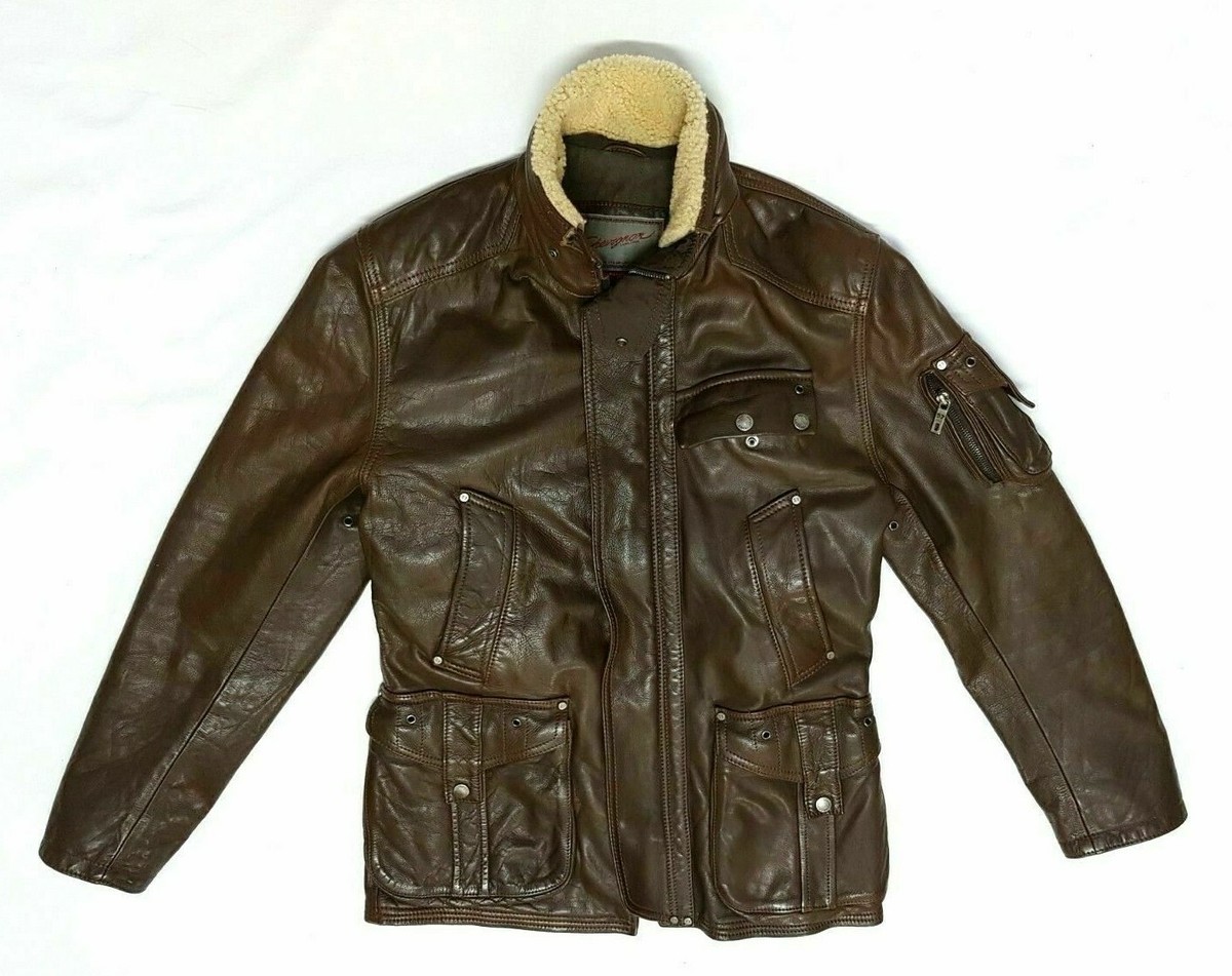 VINTAGE CHEVIGNON BROWN LEATHER FLIGHT BOMBER STYLE JACKET SIZE M