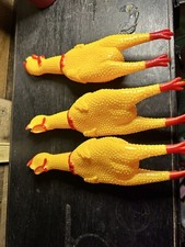 3PCS Rubber Chicken Squeeze Squeak Pet Dog Puppy Shrilling Chew Toy Yellow Funny