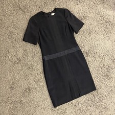 Carolina Herrera Short Sleeve Knee Length Silk Sheath Dress In Navy 10 USA Made