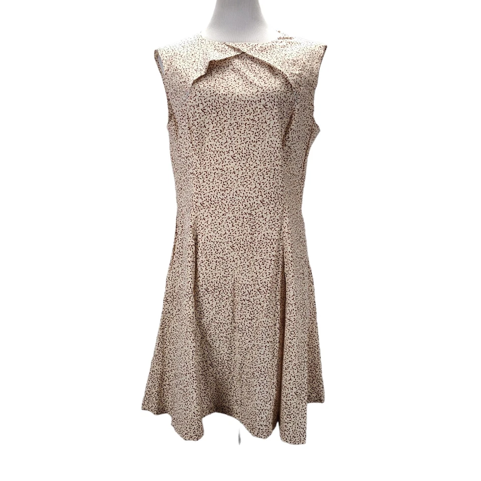 Vintage 60s A Line Casual Dress Size XL Brown Calico Floral Leaf Print Pockets - Image 2 of 4