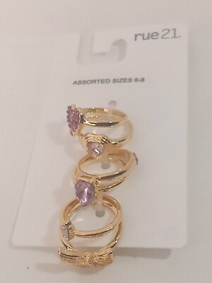 Rue 21 Yellow Gold Set of Rings Crystal Size 6-8 New