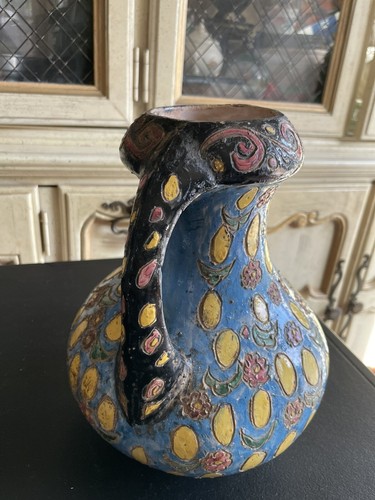 RARE VICTORIA ANTIQUE LARGE AUTHENTIC SIGNED 2 HANDLE VASE LEMON FLORAL POTTERY - Picture 8 of 12