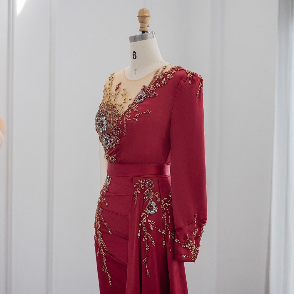 burgundy dubai evening dresses Burgundy Long Evening Dresses with Cape Sleeve Luxury Formal Dress for –  sultanti main image 1