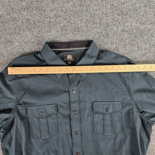 Rock & Republic Men's XXL Dark Green Grid Long Sleeve Buttons Pockets Shirt - Picture 7 of 12