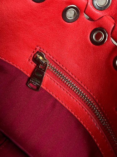 SONIA RYKIEL Red Leather Silver Eyelet Large Tote Shopper Top Handle Bag - Picture 16 of 18