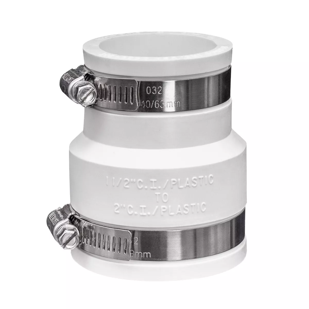Fernco 2 x 1 1 2 Flexible Reducer Pipe Coupling Plumbing Cast Iron Plastic White