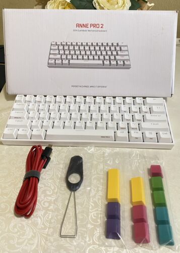 Anne Pro2 60% Mechanical Gamer Keyboard Gateron Brown Switch White Frame New - Picture 1 of 6