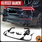 Fit For Audi Q8 SQ8 2019-2022 Black Rear Bumper Diffuser Lip W/Exhaust Trim Tips