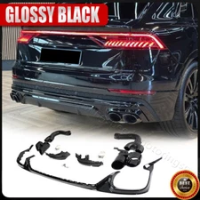 Fit For Audi Q8 SQ8 2019-2022 Black Rear Bumper Diffuser Lip W/Exhaust Trim Tips