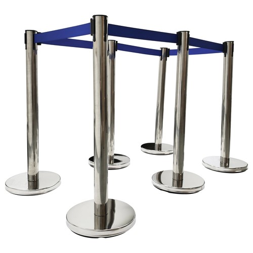 6PCS Silver Stanchion with Blue Belt Posts Covers Bases Stainless Steel Fences - Picture 12 of 19